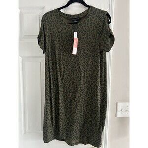 New Sanctuary Womens So Twisted Green Animal Print T-Shirt Dress M Medium NWT